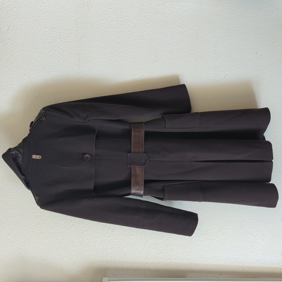 Mackage wool leather trim cozy belt winter trench coat - Picture 11 of 11